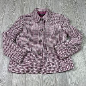 TALBOTS Pink Gray Wool Blend Tweed Blazer Women’s size 8